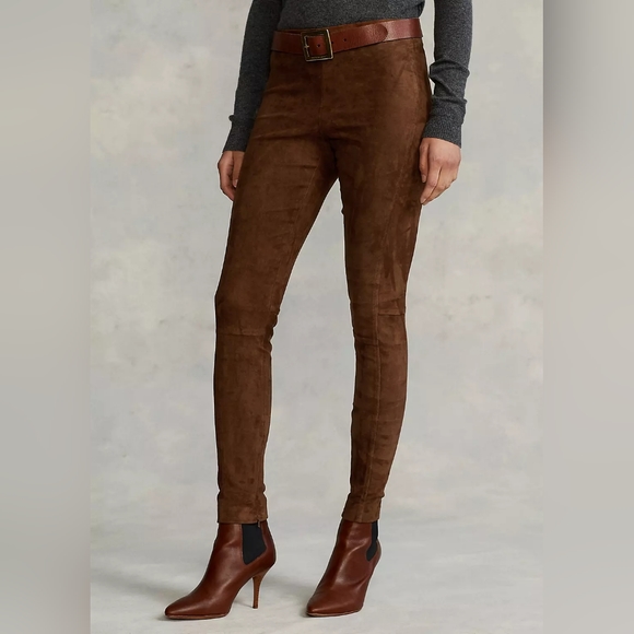 NWT $1,500 Polo Ralph Lauren 100% Lambskin Skinny Suede Leggings Pants Tan XS - Picture 8 of 12